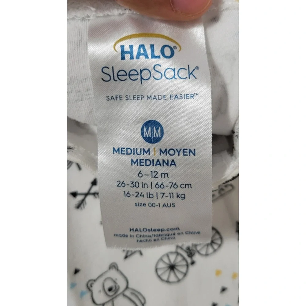 HALO SleepSack Baby Medium 6-12M Bear Bicycle Print Cotton Wearable Blanket